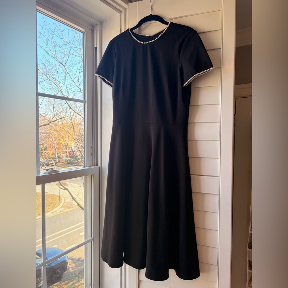 Gal Meets Glam Victoria Black Midi Dress with Pearl Trim